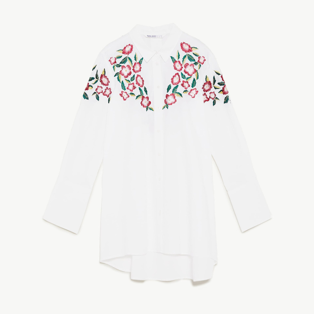 ZARA Shirt with embroidered flowers, NWT, Sz S